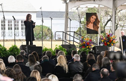 Priscilla Presley reads a poem at a memorial service for Lisa Marie Presley on January 22.