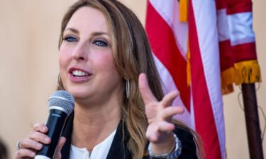 Republican National Committee Chairman Ronna McDaniel speaks at a rally ahead of the November elections in Newport Beach in September 2022. A three-way race for chairman of the RNC could deal another setback to Republicans.
