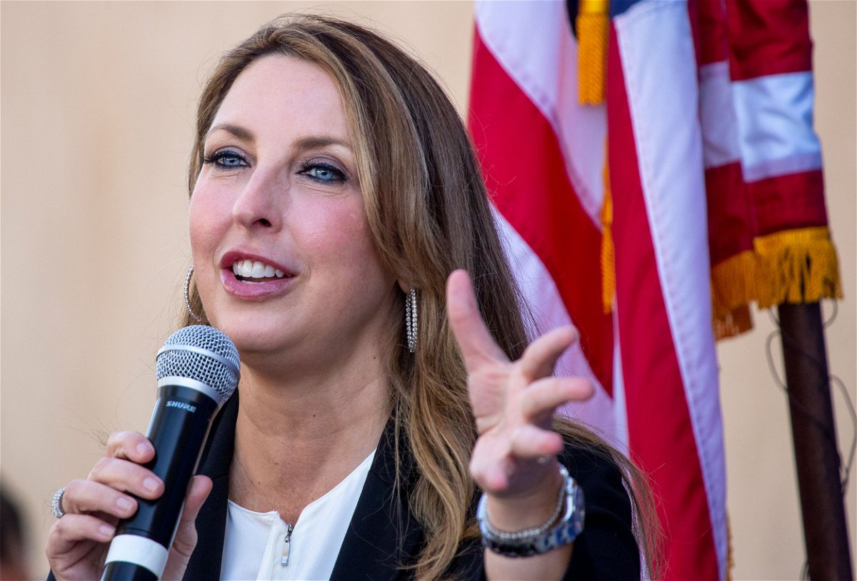 <i>Allen J. Schaben/Los Angeles Times/Getty Images</i><br/>Republican National Committee Chairman Ronna McDaniel speaks at a rally ahead of the November elections in Newport Beach in September 2022. A three-way race for chairman of the RNC could deal another setback to Republicans.
