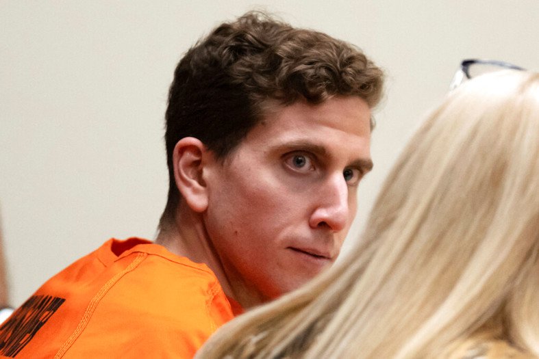 Bryan Kohberger, left, who is accused of killing four University of Idaho students in November 2022, looks toward his attorney, public defender Anne Taylor, right, during a hearing in Latah County District Court, Jan. 5, 2023, in Moscow, Idaho