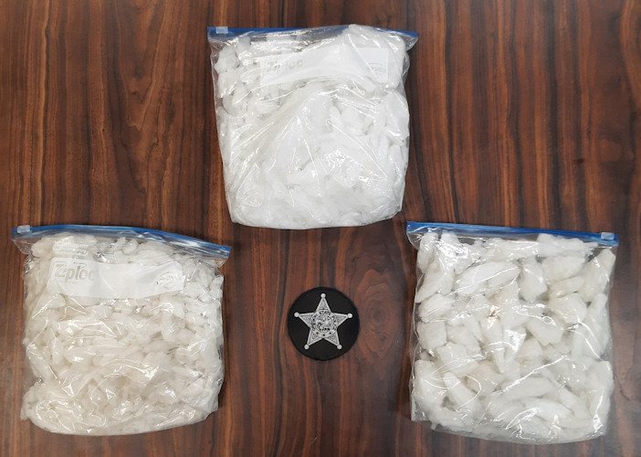 OSP displayed methamphetamine seized in Madras traffic stop Sunday evening