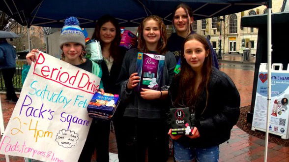 <i>WLOS</i><br/>The Asheville Middle School student group called AMS Period Products took to the streets on Saturday to raise money in order to help stock their school bathrooms with menstrual products.