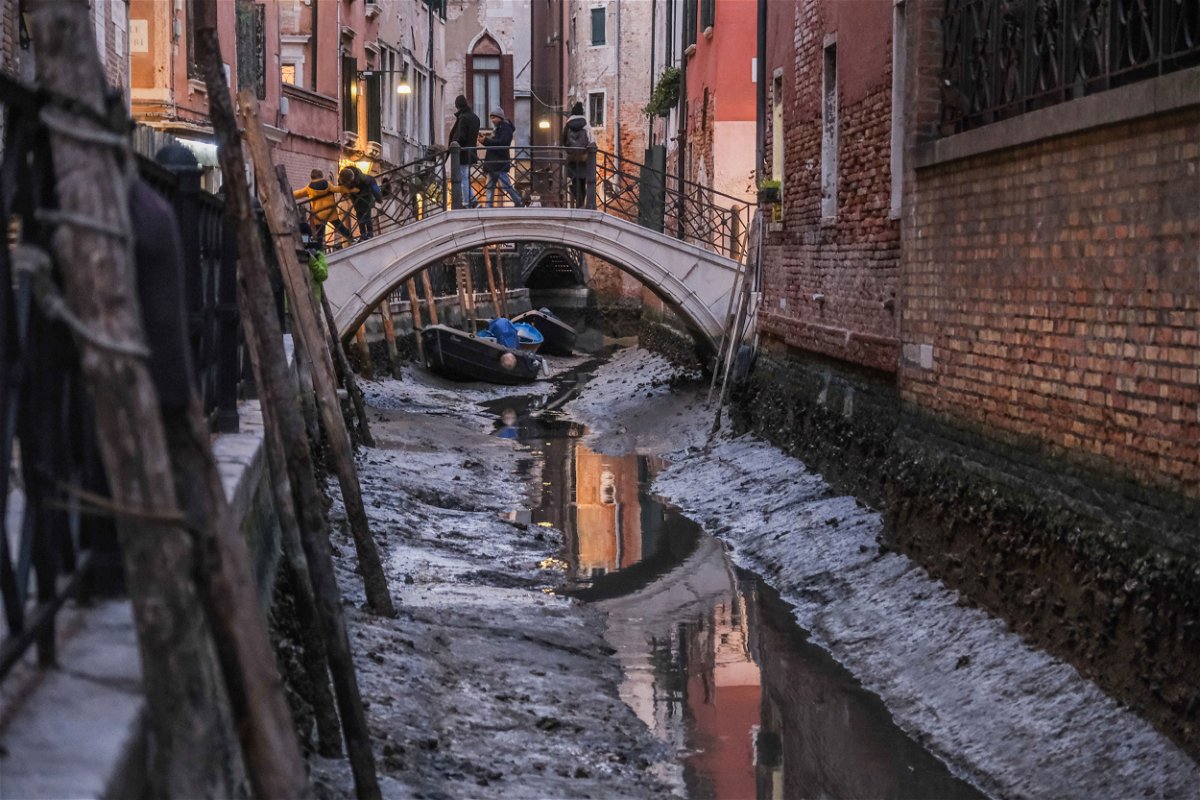 <i>Stefano Mazzola/Getty Images</i><br/>A nearly completely dry canal in Venice in early February.