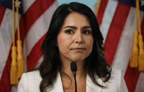 Then-Rep. Tulsi Gabbard of Hawaii speaks during a news conference in Lower Manhattan on October 29