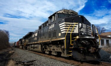 A Norfolk Southern freight train passes through East Palestine