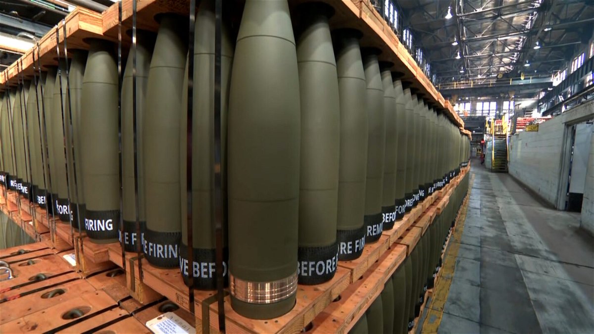 <i>CNN</i><br/>Racks of painted 155mm artillery shells inside the Scranton Army Ammunition Plant.