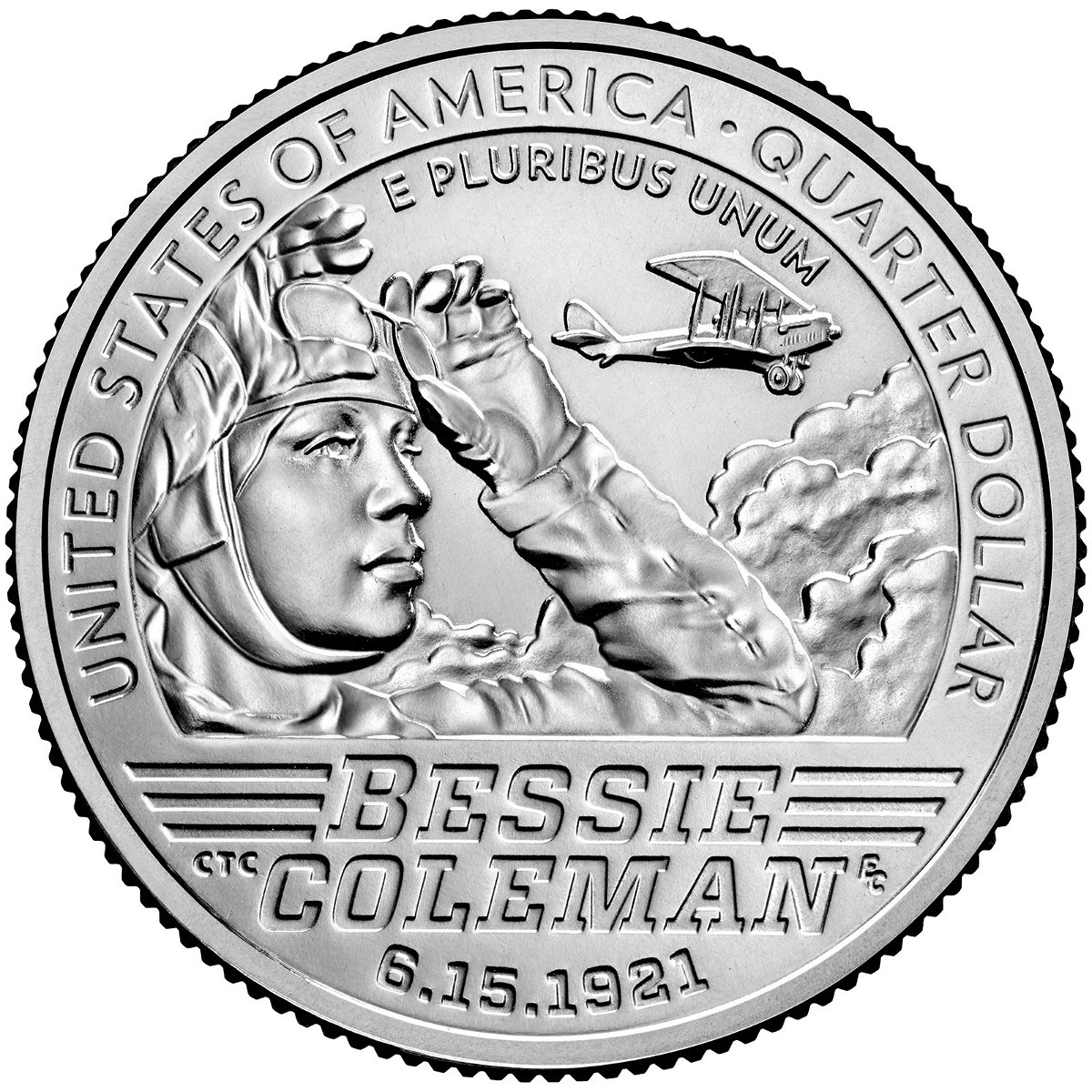 <i>United States Mint</i><br/>Pilot Bessie Coleman was recognized on a quarter in 2022.