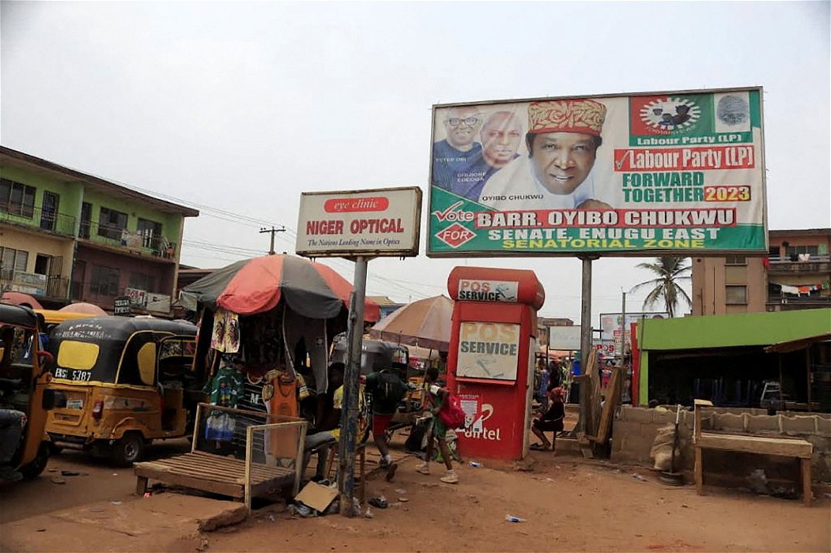 <i>Stringer/Reuters</i><br/>A campaign poster depicting Labour Party (LP) Enugu East Senatorial Candidate