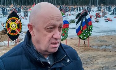 Wagner Group head Yevgeny Prigozhin attends the funeral of a Wagner fighter who died in Ukraine