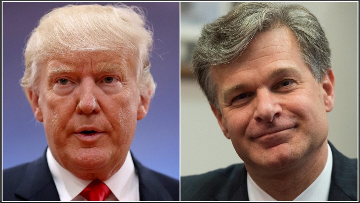 <i>SAUL LOEB/AFP/Getty Images</i><br/>Former President Donald Trump (left) and FBI Director Chris Wray are pictured here in a split image.