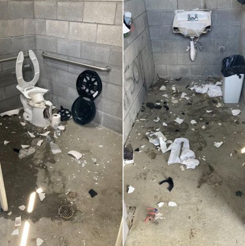 Vandals heavily damaged restrooms at a Crooked River Ranch park on Thursday
