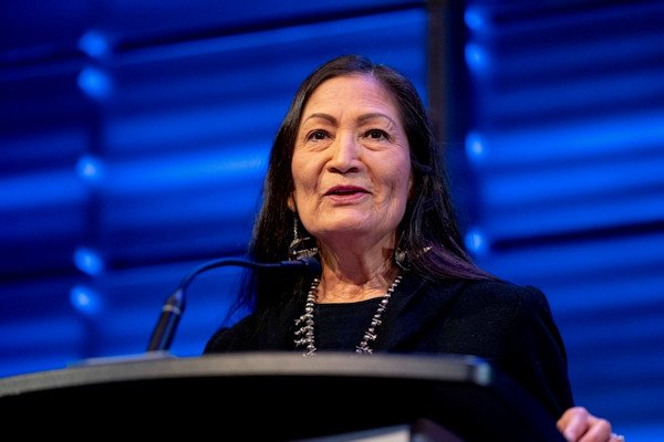 Interior Secretary Deb Haaland announces that her agency will work to restore more large bison herds during a speech for World Wildlife Day at the National Geographic Society in Washington, March 3
