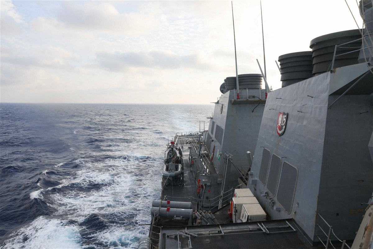 <i>MC1 Greg Johnson/US Navy</i><br/>The guided-missile destroyer USS Milius conducts a freedom of navigation operation in the South China Sea on Friday.
