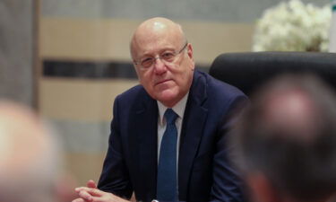 Caretaker Prime Minister Najib Mikati chairs a meeting in downtown Beirut