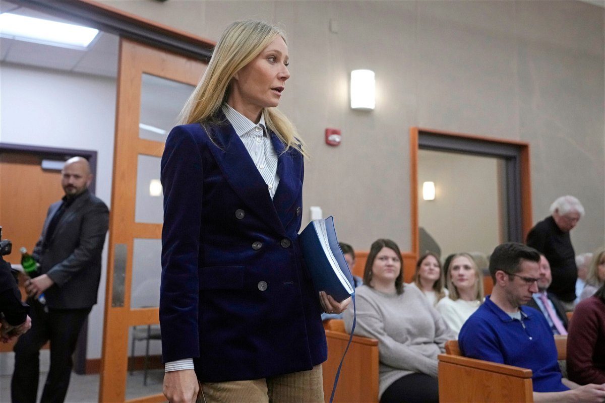 <i>Rick Bowmer/AP</i><br/>Gwyneth Paltrow enters a Utah courtroom on March 30 for the trial over a 2016 skiing collision.