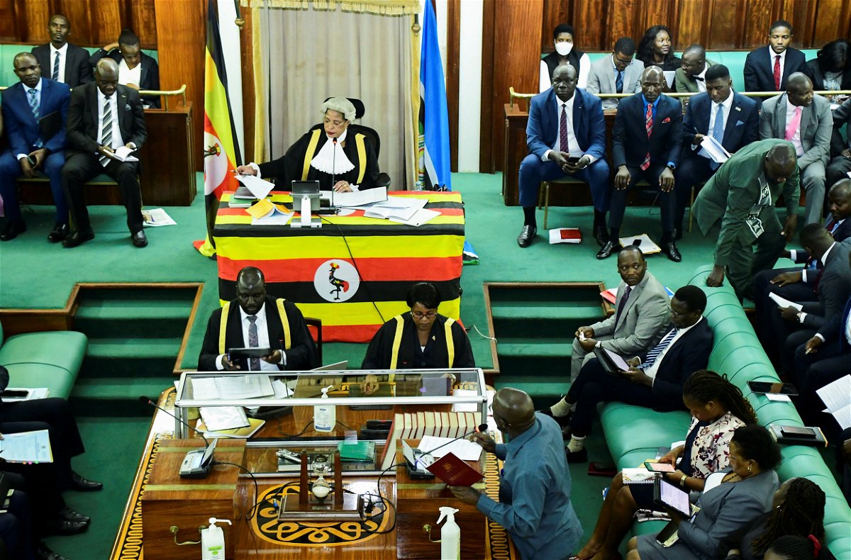 <i>Abubaker Lubowa/Reuters</i><br/>Ugandan lawmakers are pictured here during a debate on the bill on March 21.