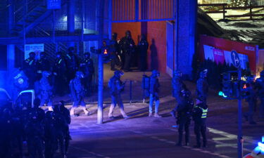 Police officers in special equipment on duty in Hamburg.