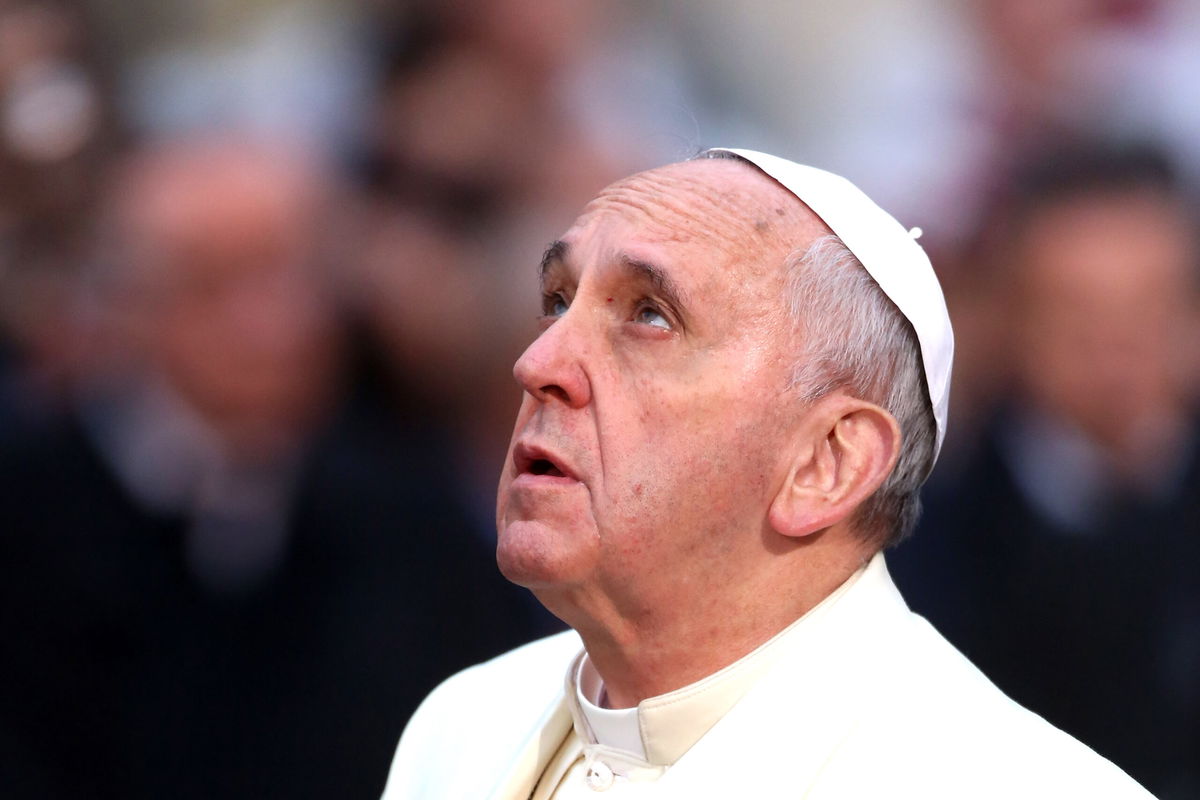 <i>Franco Origlia/Getty Images Europe/Getty Images</i><br/>Pope Francis prays in front of the statue of the Immaculate Conception at Spanish Steps December 8