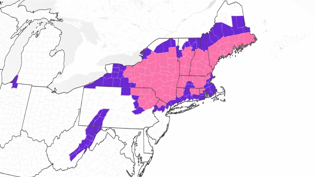 <i>cnnweather</i><br/>A map showing winter weather alerts issued across the Northeast as of early March 14