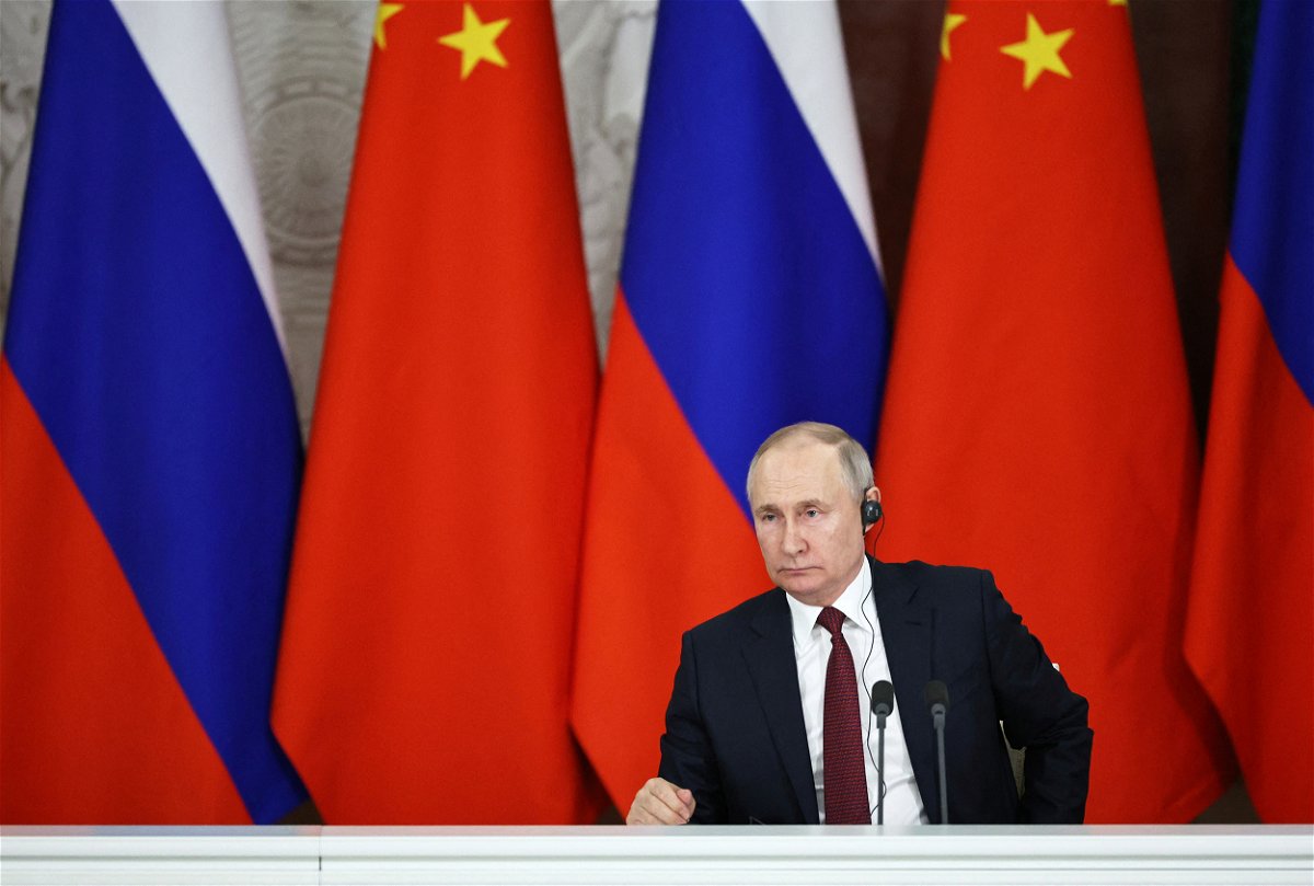 <i>Mikhail Tereshchenko/Pool/Sputnik/Reuters</i><br/>Russian President Vladimir Putin attends a joint statement with Chinese President Xi Jinping following their talks at the Kremlin in Moscow