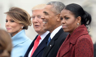 Michelle Obama broke down shortly after leaving then-President Donald Trump's inauguration (pictured here)