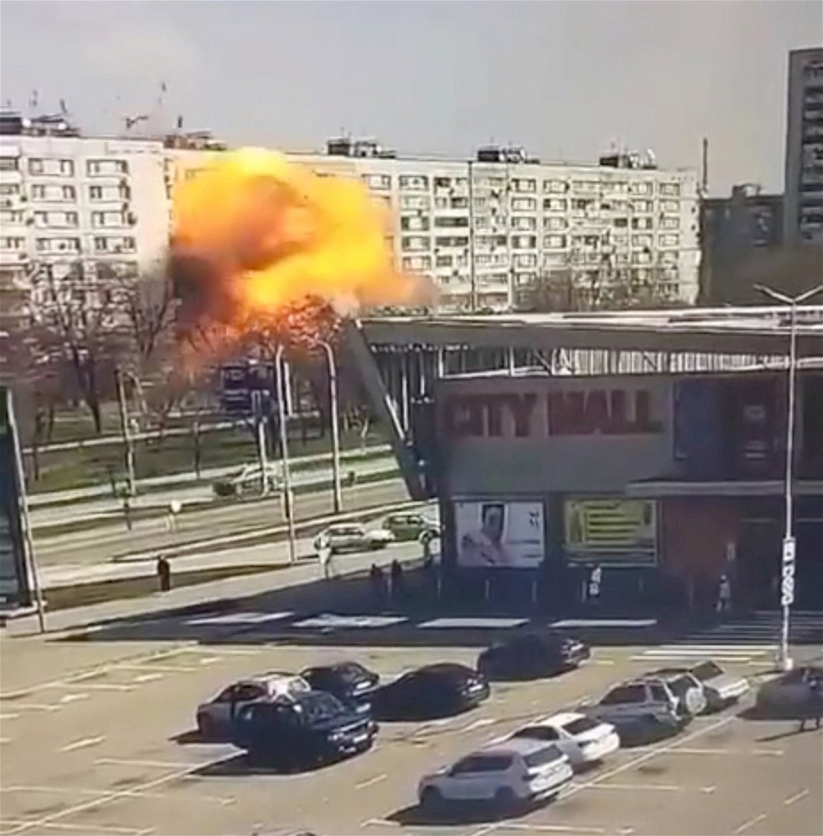 <i>Reuters</i><br/>A view of CCTV footage of the moment of a missile strike in Zaporizhzhia