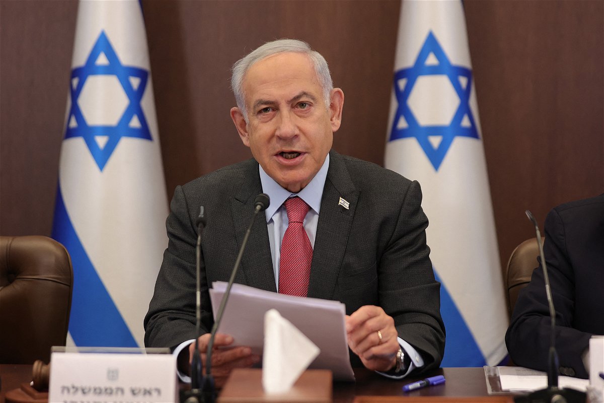 <i>Abir Sultan/AFP/Getty Images</i><br/>Benjamin Netanyahu's judicial overhaul plans are delayed amid huge protests. Netanyahu here speaks at his office in Jerusalem on March 19.