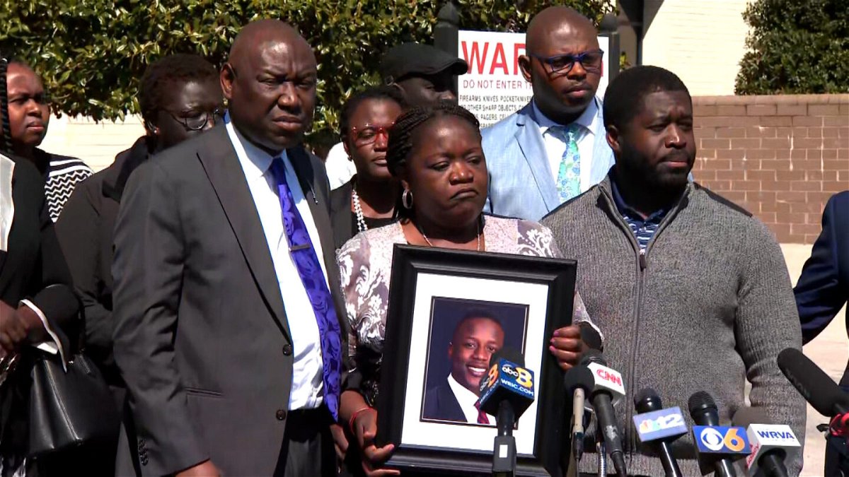 <i>CNN</i><br/>Attorney Ben Crump (left) is pictured here at a press conference on March 16 alongside members of Irvo Otieno's family in Dinwiddie