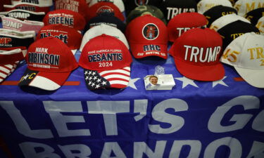 Hats are for sale at The MAGA Mall booth in the expo hall of the Conservative Political Action Conference on March 2 in National Harbor