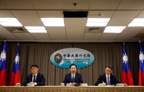 Taiwan Foreign Minister Joseph Wu speaks during a news conference in Taipei on March 26