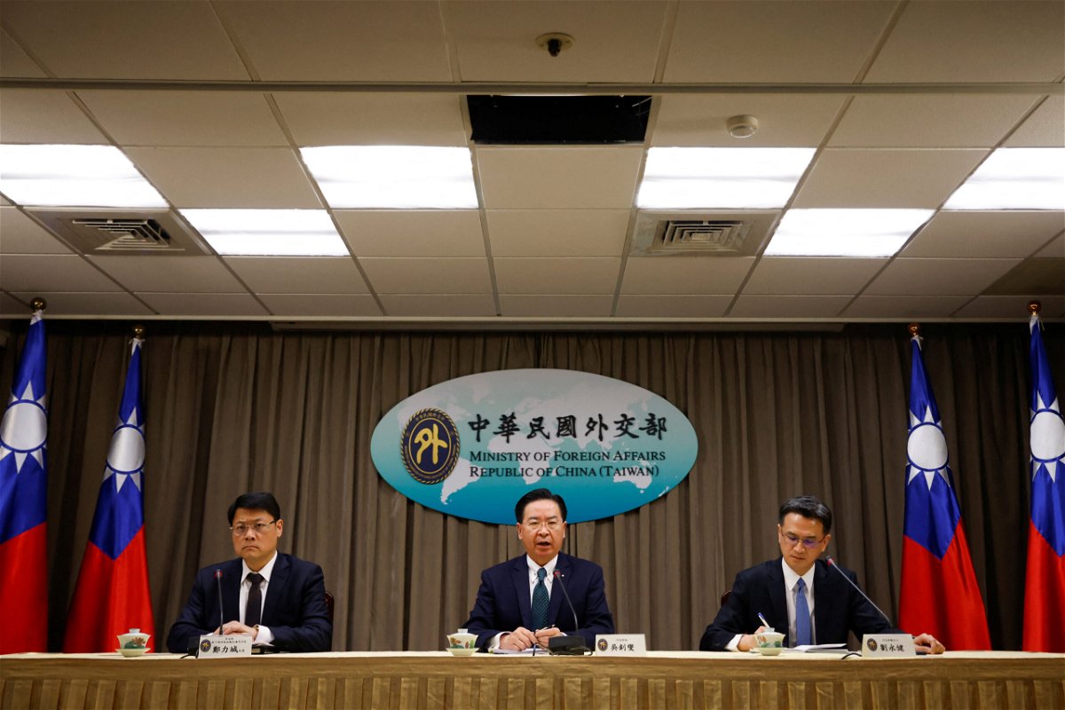 <i>Carlos Garcia Rawlins/Reuters</i><br/>Taiwan Foreign Minister Joseph Wu speaks during a news conference in Taipei on March 26