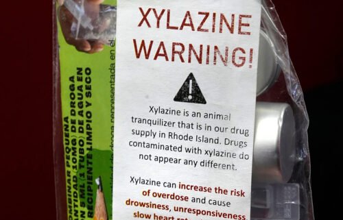 A fentanyl drug testing kit warns about the dangers of xylazine