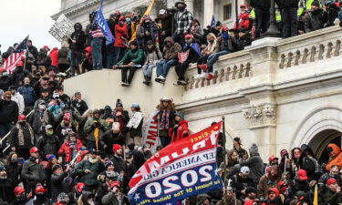 Supporters of then-President Donald Trump gather at the west entrance of the US Capitol on January 6