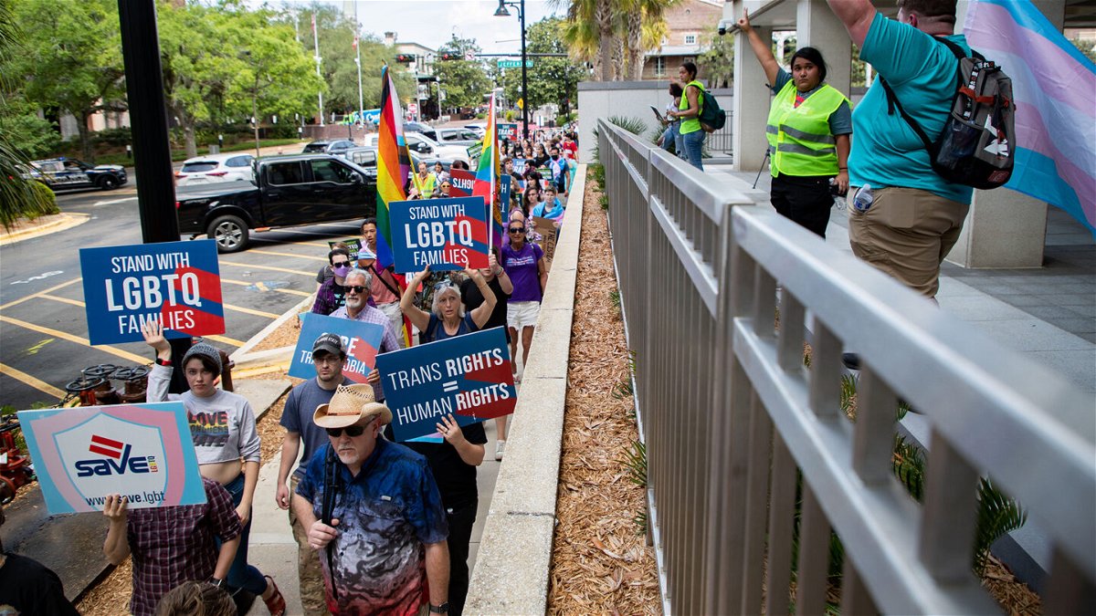 <i>Alicia Devine/Tallahassee Democrat/USA Today Network</i><br/>People march in Tallahassee