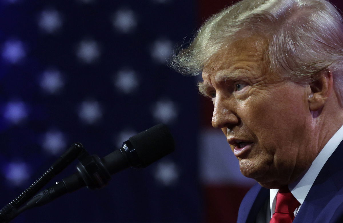 <i>Alex Wong/Getty Images</i><br/>Former President Donald Trump addresses the annual Conservative Political Action Conference outside Washington