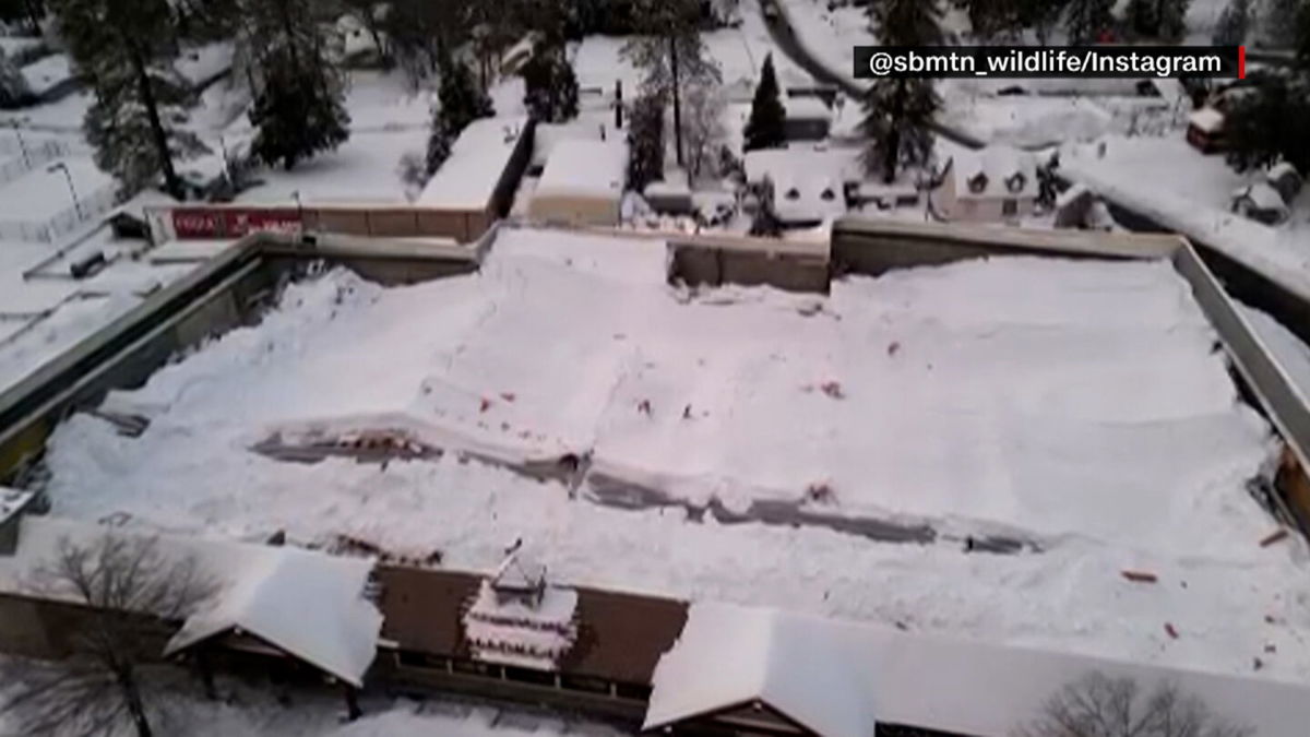 <i>@sbmtn_wildlife/Instagram</i><br/>Drone video shows the damage to the Goodwin & Son’s Market on Wednesday. The grocery store’s roof collapsed on Wednesday morning.