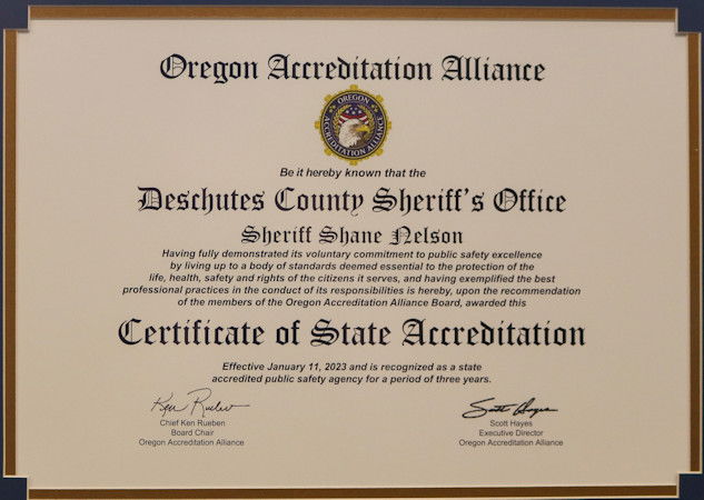 DCSO Certificate of State Accreditation