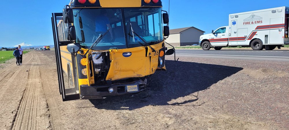 Jefferson County school bus was damaged in collision with pickup truck on Hwy. 26 Tuesday afternoon
