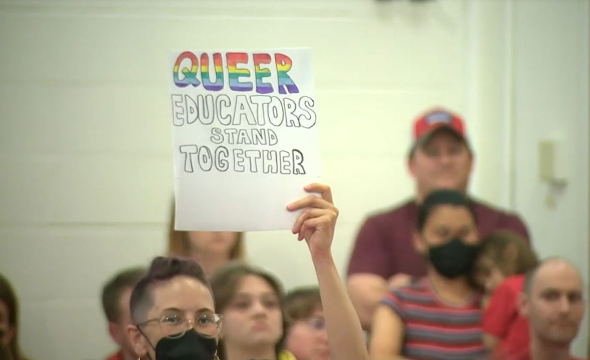 <i></i><br/>Over 100 people donning red shirts showed up to the Kirkwood School District meeting in protest of how they believe the district handles transgender educators.