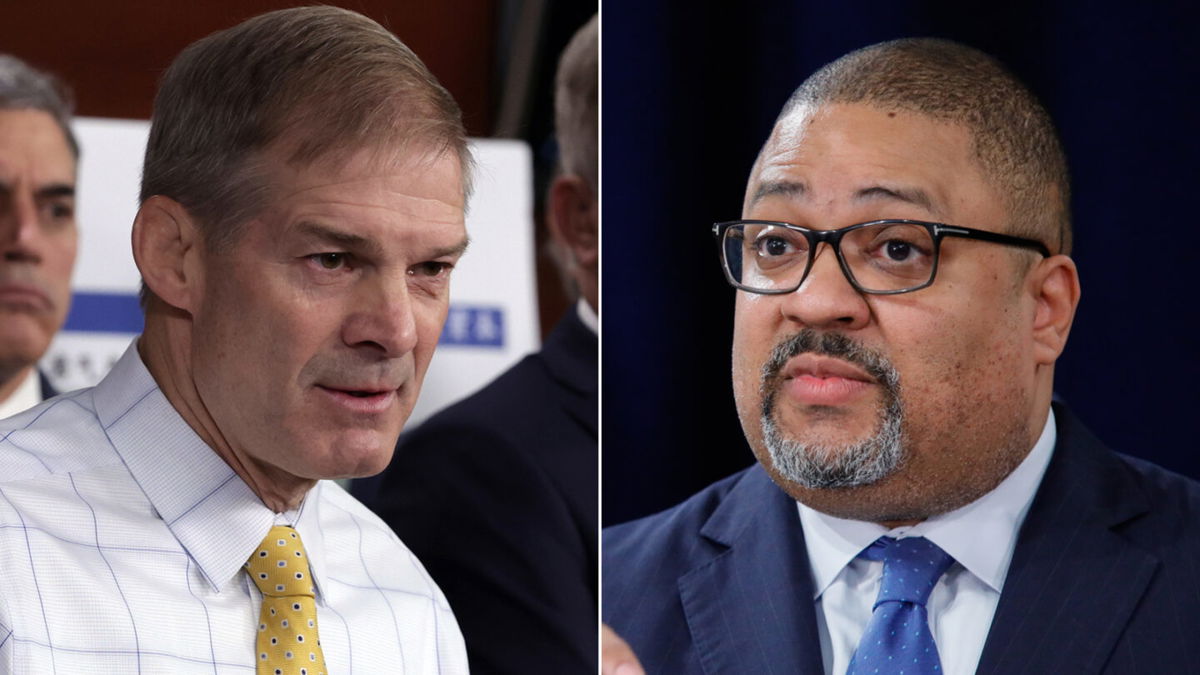 <i>Getty Images</i><br/>House Judiciary Chairman Jim Jordan (L) was sued by Manhattan District Attorney Alvin Bragg (R).