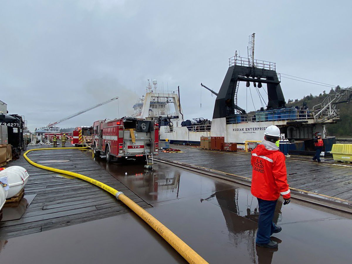 <i>From @USCGPacificNW/Twitter</i><br/>The fishing vessel Kodiak Enterprise caught fire early Saturday morning while moored in the Hylebos Waterway in Tacoma.