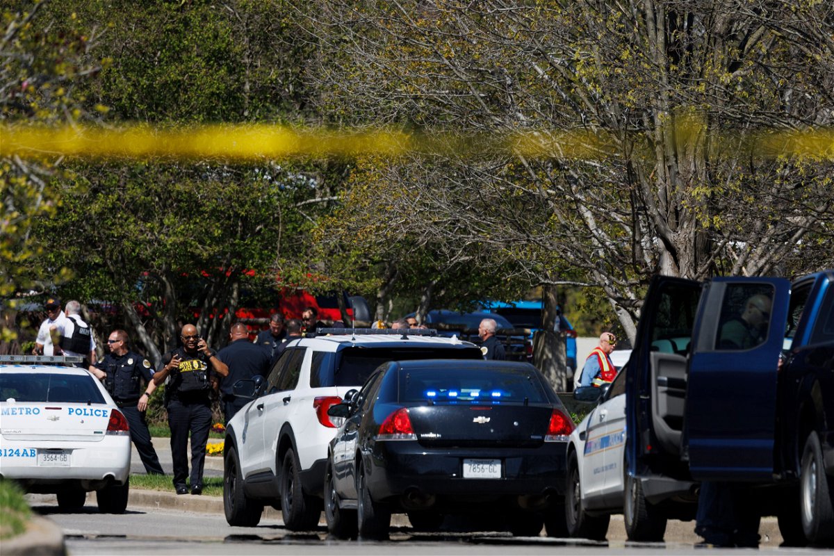 <i>Brett Carlsen/Getty Images</i><br/>Police work near the scene of the mass shooting at The Covenant School in Nashville on March 27.