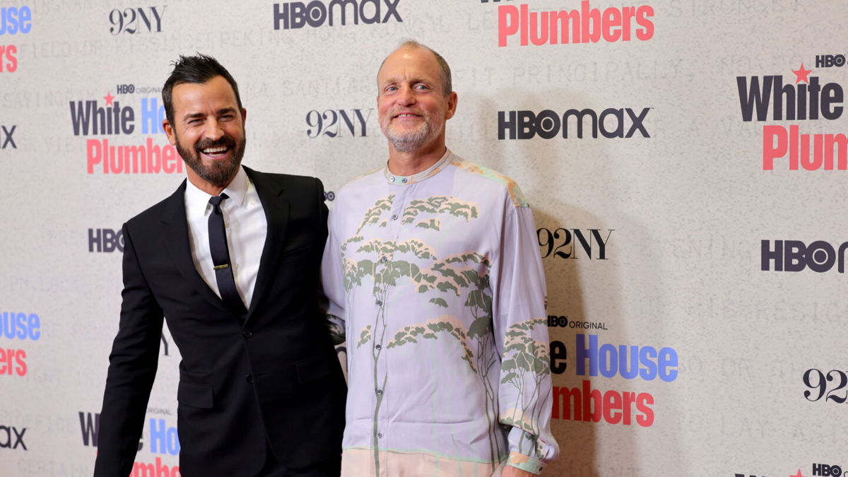 <i>Michael Loccisano/Getty Images</i><br/>(From left) Justin Theroux and Woody Harrelson are pictured here at HBO's 
