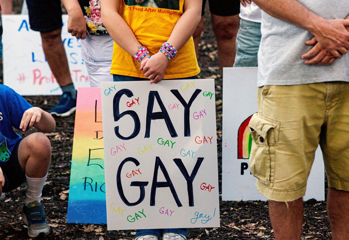 <i>Andrew West/The News-Press/USA Today Network</i><br/>Signs are seen here displayed at a protest and march in Naples on March 31 against several anti-LGBT Florida House bills.