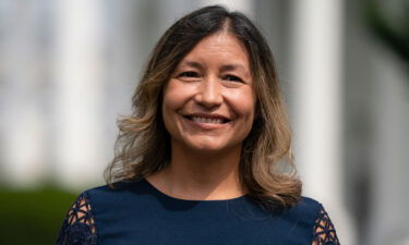 Julie Chavez Rodriguez stands outside the White House on June 9