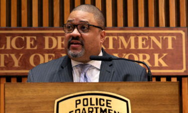 Manhattan DA Alvin Bragg speaks during a press conference on April 18 in New York City.