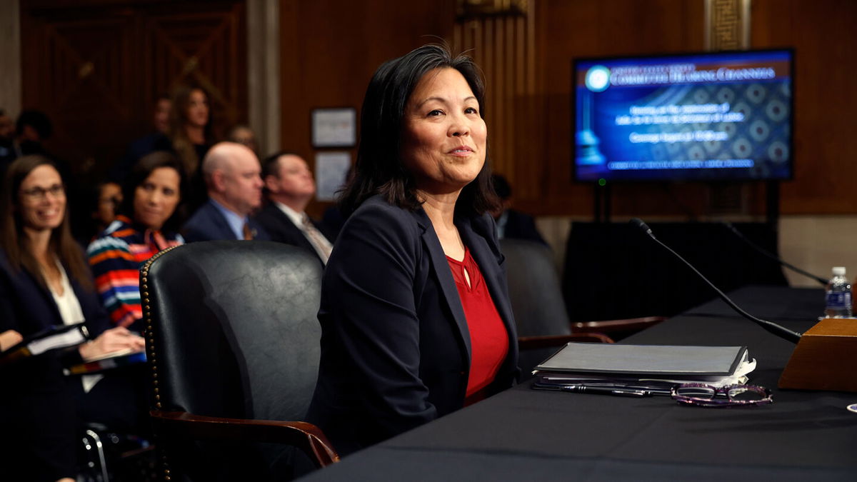 <i>Chip Somodevilla/Getty Images</i><br/>Deputy Labor Secretary Julie Su prepares to testify before the Senate Health