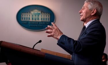 Dr. Anthony Fauci gestures as he answers a question from a reporter after giving an update on the Omicron Covid-19 variant during the daily press briefing at the White House on December 1