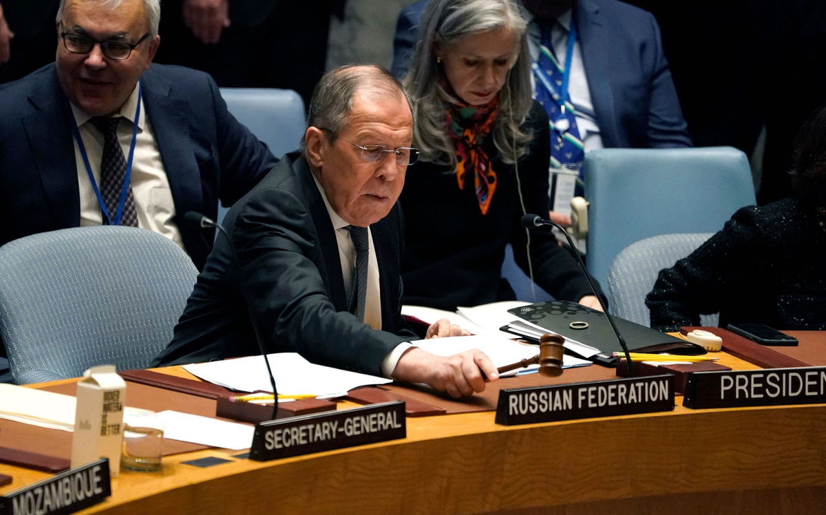 <i>Timothy A. Clary/AFP/Getty Images</i><br/>Russian Foreign Minister Sergey Lavrov chairs a Security Council meeting at UN Headquarters in New York on April 24