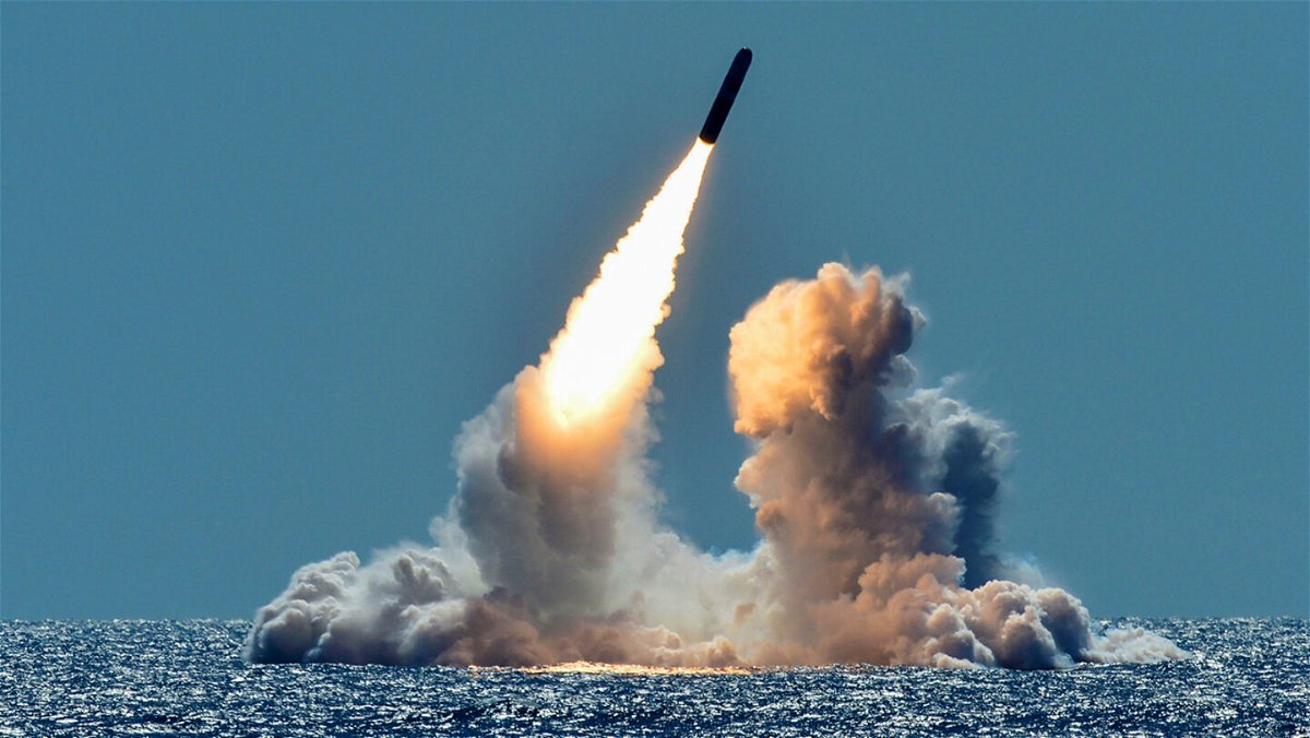 <i>Ronald Gutridge/U.S. Navy/Handout/Reuters</i><br/>An unarmed Trident II D5 missile is test-launched from the Ohio-class ballistic missile submarine USS Nebraska off the coast of California in 2018.